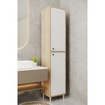 Aeka AE-2027 Lina 2 Kapaklı Raflı Dar Yüksek Boy Banyo Çok Bölmeli Depolama Dolabı 40X180 cm Çok Amaçlı Dolap - Beyaz - Meşe