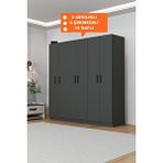 Aeka Ae-2115 Kale Antrasit Gri Gardirop 6 Kapakli, 4 Çekmeceli, 3 Askilikli, 13 Rafli Dolap Antrasit