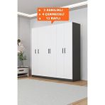 Aeka Ae-2115 Kale Antrasit/beyaz Gardirop 6 Kapakli, 4 Çekmeceli, 3 Askilikli, 13 Rafli Dolap Antrasit