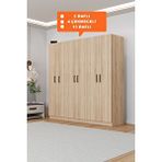 Aeka Ae-2115 Kale Sonomo Gardirop 6 Kapakli, 4 Çekmeceli, 3 Askilikli, 13 Rafli Dolap Meşe