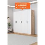Aeka Ae-2115 Kale Sonomo/beyaz Gardirop 6 Kapakli, 4 Çekmeceli, 3 Askilikli, 13 Rafli Dolap Kahverengi