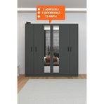 Aeka AE-2116 Kale Aynalı Antrasit 6 Kapaklı 13 Raflı 3 Askılıklı 180 cm Gardırop