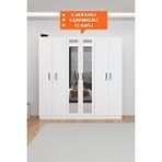 AEKA Ae-2116 Kale Aynalı Beyaz, 6 Kapaklı Gardırop, 13 Raflı, 3 Askılıklı 180 Cm Dolap
