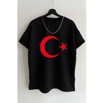 AEMİ Unisex Kırmızı Bayraklı Tişört- Ay Yıldızlı Tshirt Oversize %100 Pamuklu