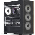 Aero Cool D501A Black 1000W 80+ Gold Atx 3.1, 4X12CM A-Rgb Fanlı, Ahşap Ön Panel Detaylı, Tempered Cam Yan ve Mesh Ön Panel, USB Type-C, Atx Bilgisayar Kasası (AE-D501A-BK1000HP)
