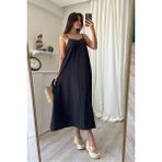 Aerobin Uzun Pamuklu Şık Elbise Ayarlanabilir Askılı - Siyah - XL