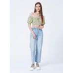 Aeropostale K-PENA Kalp Yaka Crop Desenli Sarı Beyaz Kadın Bluz