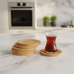 Aesco Bambu Yuvarlak Çay Tabağı Bardak Altlığı 6 'lı Set, Dekoratif Bambu Altlık - Kestane Akaju - Option-1