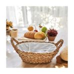 Aesco El Yapımı Doğal Hasır Kulplu Çok Amaçlı Dekoratif Oval Sepet, Hasır Kulplu Ekmek Sepeti (27X18X8 Cm) - Kestane Akaju - Option-1