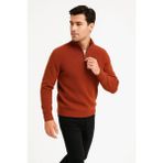 Aesco Erkek Yarım Fermuarlı Triko Kazak – Selanik Örgü, Dik Yaka, Pamuklu Dokuma, Regular Fit Uzun Kollu Kışlık Model - Kiremit - 2XL