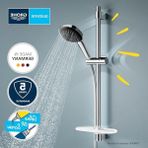 Aesco Grohe Vitalio Comfort 110 Sürgülü Duş Seti (Sabunluklu) 110 mm Kare 2 Akışlı (Yağmur & Jet) El Duşu, 600 mm Sürgülü Ray, 1750 mm Duş Hortumu, 3 Barda Max. 13.5l/dk, Duş Başlığı Seti, Krom, 26929001