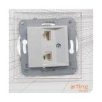 Aesco / Gümüş Data+Nümeris Cat6+Cat3 Mekanizma+Düğme Kapak - Option-1 - Ahşap
