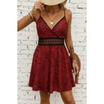 Aesco Kadın Ip Askılı Kruvaze Yakalı Desenli Mini Süprem Mini Elbise - Kırmızı - 2XL - 3XL
