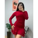 Aesco Kadın Uzun Kollu Balıkçı Yaka Mini Fırfırlı Sandy Elbise - Kırmızı - L - XL