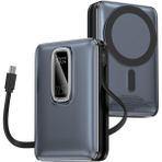 Aesco Magnetic Powerbank, 10000MAH Kablosuz Hızlı Şarj Magsafe Uyumlu LED Ekranlı, 22.5W Pd Qc Taşınabilir Şarj Cihazı, Standlı, Type-C USB Power Bank Güç Kaynağı Derin Lacivert