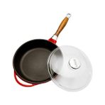 Aesco Metal Cam Kapaklı Ahşap Kulplu Yuvarlak Kızartma Tavası, 24 Cm, Kırımızı - Option-1 - --