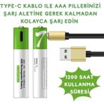 Aesco USB Type-C ile Şarjolabilen 4 Adet Aaa 1.5V Lityum Şarjlı Kalem Pil 750 Mah Uzun Ömürlü ( Lisinya )