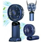 Aetcr Mini El Fanı 5 Kademeli Dijital LED Göstergeli Boyun Askılı Mini Klima Vantilatör - Lacivert