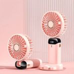 Aetcr Mini El Fanı 5 Kademeli Dijital LED Göstergeli Boyun Askılı Mini Klima Vantilatör - Pembe