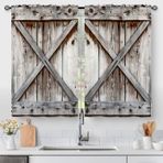 Aeyadis Rustik Ahır Kapısı Mutfak Perdeleri, Ahşap Ahşap Çiftlik Evi Country Vintage Küçük Kısa Kafe Pencere Perdesi Lavabo Üstü Banyo Yemek Odası Dekor Çubuk Cep Pencere Perdeleri 2 Panel 114 cm x 71
