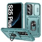 AFARER S25 Plus için kılıf, kamera koruyucu zırh, çift katmanlı gövde, 360 derece halka ayaklı ve manyetik demir sac cep telefonu kılıfı, Samsung Galaxy S25 Plus ile uyumlu, yeşil