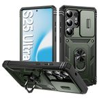 AFARER S25 Ultra Kılıf, Kamera Korumalı ve Standlı, Cep Telefonu Kılıfı, Lens Korumalı, Donanım, Çift Katmanlı Gövde, 360 Derece Halka Tutucu ve Manyetik Demir Saclı, Samsung S25 Ultra Kılıf, Zeytin