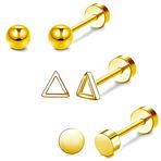 AFCJLTO 3 çift küpe, altın set, kadınlar için, cerrahi çelik, halka küpe, altın piercing, kulak, heliks, kıkırdak, tıbbi küpe, Huggie halka küpe, hipoalerjenik altın küpe, çoklu piercing