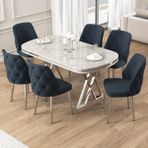 Afe Serisi 90X168 Lak Panel Beyaz Mermer Desen Krom Ayak Masa Takımı 6 Sandalye - Antrasit