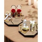 Affinity Sekizgen Gold Söz Nişan Tepsisi ve Damat Kahve Fincan Tepsisi Beyaz