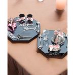 Affinity Sekizgen Gümüş Söz ve Nişan Tepsisi ile Damat Kahve Fincan Tepsisi Pembe