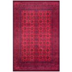Afgan Desen Yıkanabilir Pamuk Taban Kırmızı Halı Kırmızı 120x180