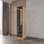Afilli Kayra Füme Camlı Dolap MDF Malzeme 1 Kapılı Modern Tasarım Safir Meşe Renk