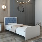 Afilli Mavi Kapitoneli 90X190 Tek Kisilik Karyola Mavi Beyaz