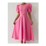 Afiş Butik Pembe Karpuz Kollu Midi Boy Elbise