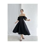 Afiş Butik Siyah Kare Yaka Pileli Midi Boy Elbise