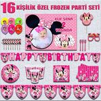 AFİŞLİ MİNNİE MOUSE MİNİ MOUSE DOĞUM GÜNÜ PARTİ MALZEMELERİ SÜSLERİ SETİ 16 KİŞİLİK