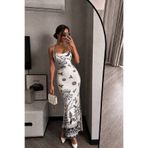 Afitapbutikmoda Ayarlanabilir İp Askılı Yırtmaçlı Sırt Dekolteli Uzun Elbise