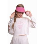AFLOOW Delicate Kadın Ekru Oversize Crop Sweatshirt - "Vibes" Tenis Raketi Baskılı, Spor & Günlük Şık Stil