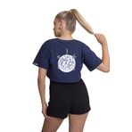 AFLOOW Delicate Kadın Lacivert Oversize Kısa Kollu Crop Tişört –%100 Pamuk Sırtı Baskılı Disco Top Tasarımı, Günlük Rah