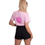 AFLOOW Delicate Kadın Pembe Oversize Kısa Kollu Crop Tişört –%100 Pamuk Sırtı Baskılı Disco Top Tasarımı, Günlük Rahat (Pembe, M)