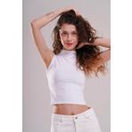 AFLOOW Kadın Beyaz Crop Boğazlı Kolsuz Bluz