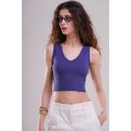 AFLOOW Kadın Lacivert V Yaka Fitilli Crop Top Atlet – Zamansız ve Şık Basic Parça