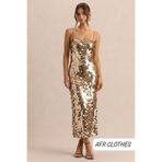 AFR CLOTHES KADIN BAKIR RENK BÜYÜK PULLU PAYET GECE-DAVET ELBİSESİ- İÇİ ASTARLI MAXİ BOY