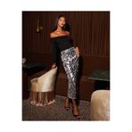 AFR CLOTHES KADIN GÜMÜŞ PAYET İÇİ ASTARLI MİDİ ETEK