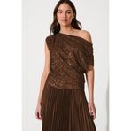 AFR CLOTHES KADIN KAHVERENGİ PAYET DAMLA OMUZ İÇİ ASTARLI BLUZ