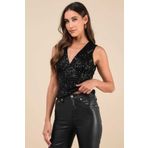 AFR CLOTHES KADIN SİYAH V YAKA İÇİ ASTARLI PAYET BLUZ