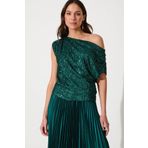 AFR CLOTHES KADIN YEŞİL İÇİ ASTARLI DAMLA OMUZ PAYET KUMAŞ BLUZ