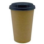 Afra Tedarik 16 Oz Siyah Kapaklı Karton Bardak Latte Cappuccino Kraft Kağıt Bardak 480 ml - 100'lü