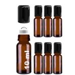 Afracam 10 ml Çelik Roll On Şişesi 10 cc Sızdırmaz Siyah Kapaklı Cam Şişe 6 Adet (Amber, 10)