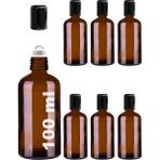 Afracam 100 Ml Çelik Roll On Şişesi 100 Cc Sızdırmaz Siyah Kapaklı Amber Cam Şişe 6 Adet - Kahverengi